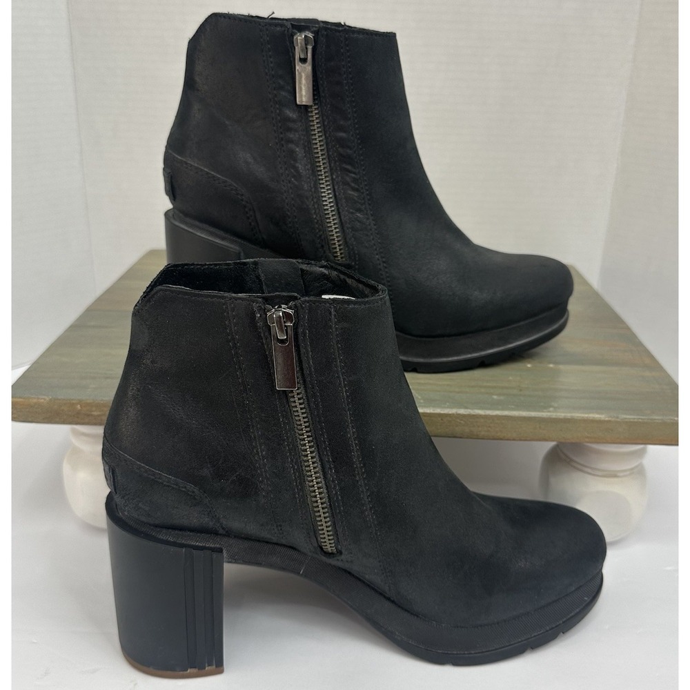 Sorel Women's 9 Blake Leather Bootie Chunky Boots distressed Double Side Zip